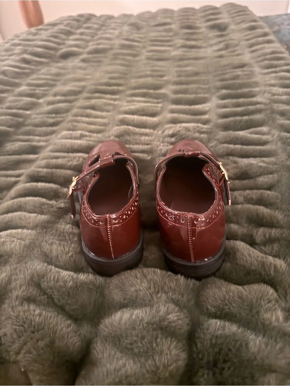 GAP Girls Patent Mary Janes in Deep Burgundy with Gold Buckle